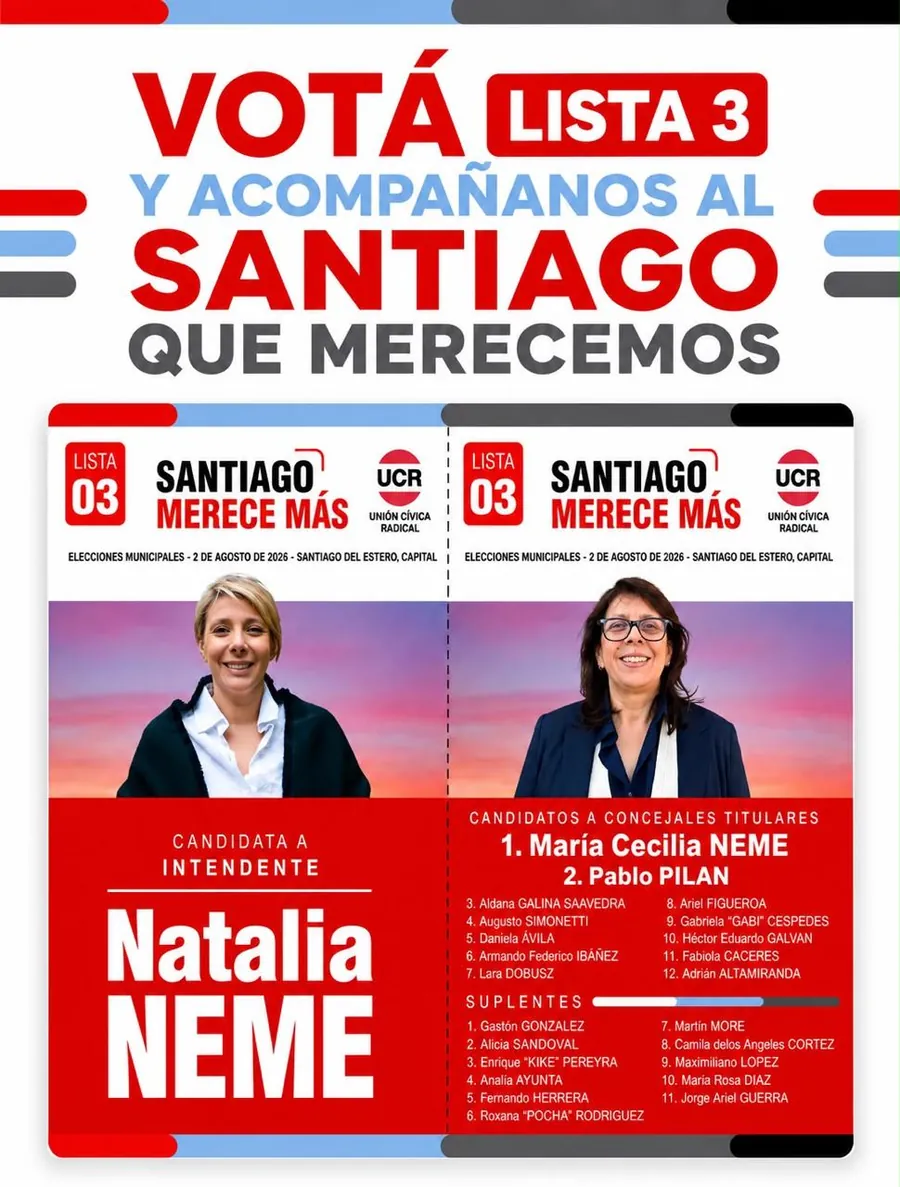 Boleta Lista 3 — Natalia Neme, candidata a intendente
